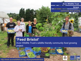 Avon Wildlife Trust
Bristol
community food growing
Click on the icon below to insert a key image showing the

project/initiative as a whole...
Choose the most characteristic, recognisable image to
make the cover of the presentation...

‘Feed Bristol’
Avon Wildlife Trust’s wildlife friendly community food growing
project

http://www.avonwildlifetrust.org.uk/people/feedbristol/

 