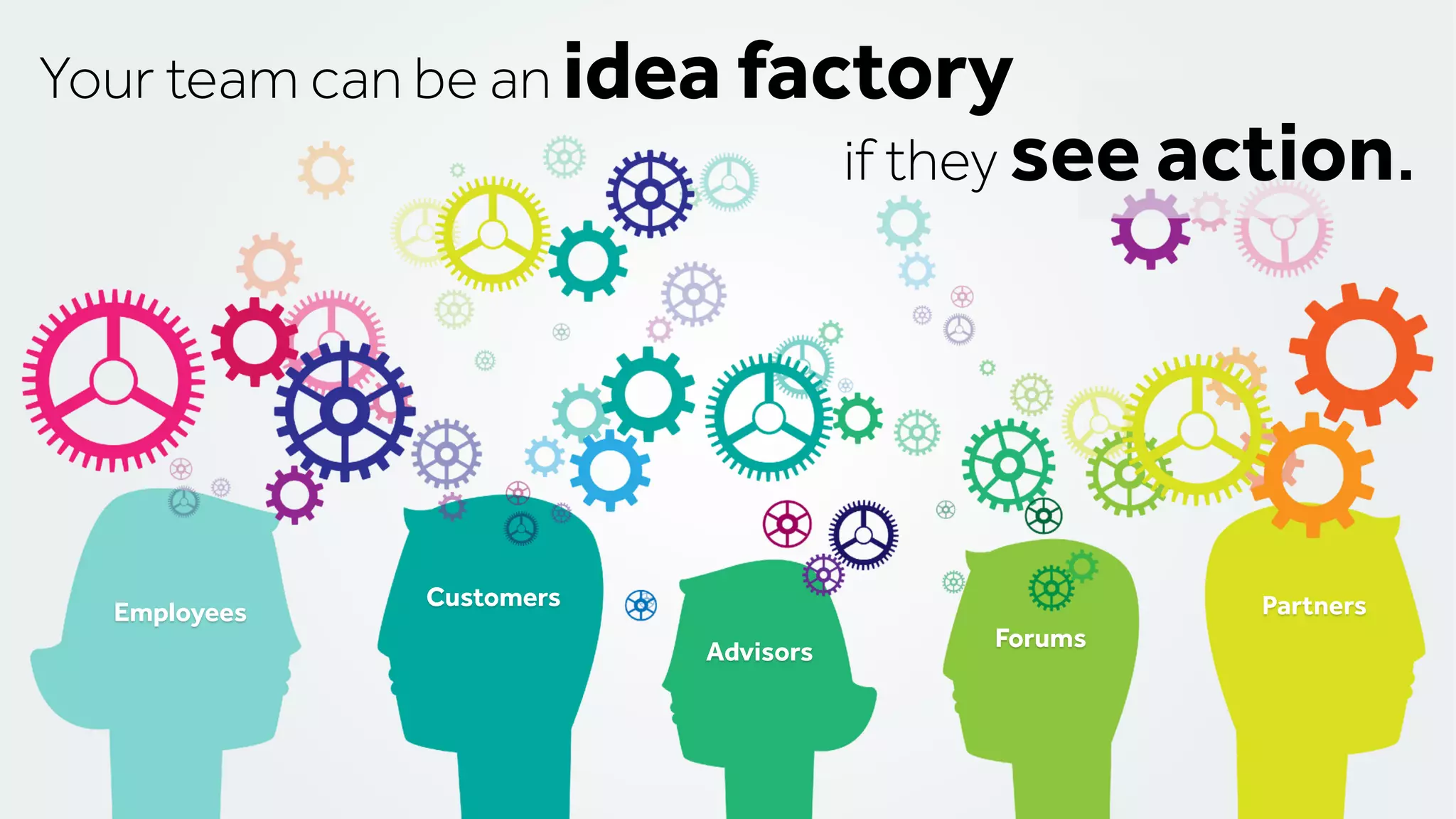 Your team can be an idea factory
if they see action.
Employees Partners
Advisors
Forums
Customers
 