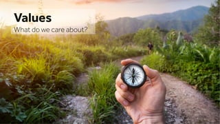 Values
What do we care about?
 