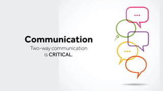 Communication
Two-way communication
is CRITICAL.
 