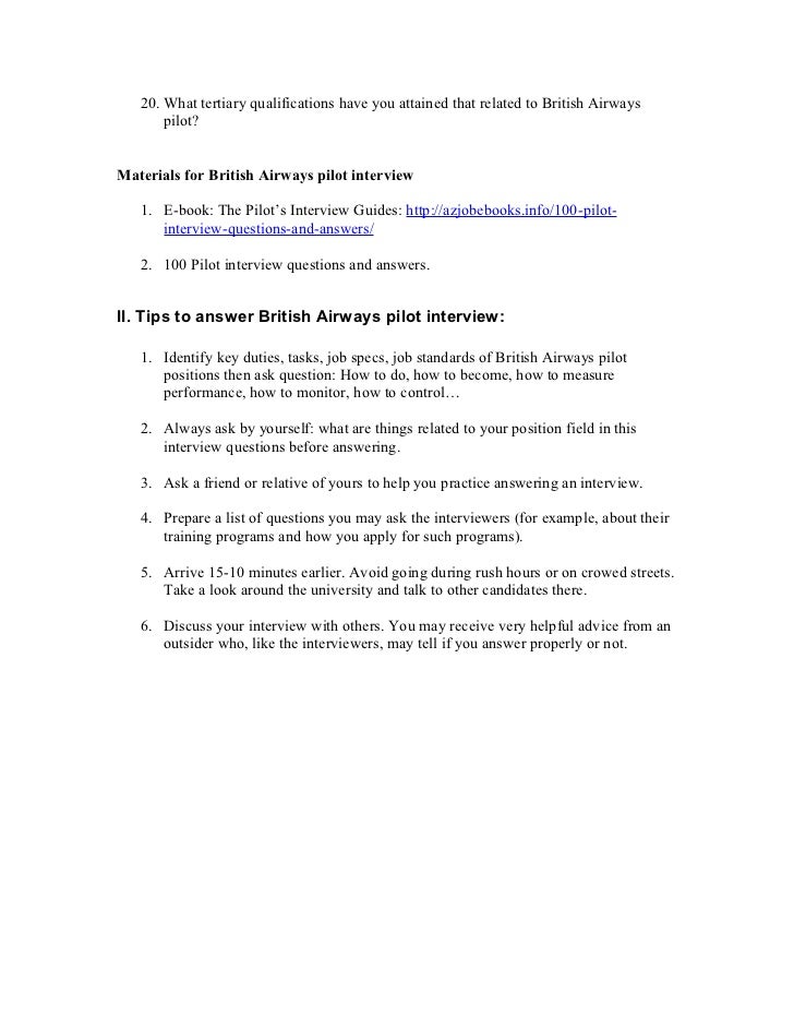 British airways pilot interview questions