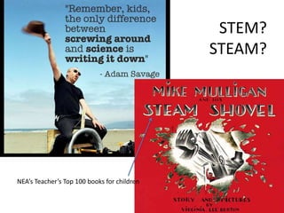 STEM?
STEAM?

NEA’s Teacher’s Top 100 books for children

 
