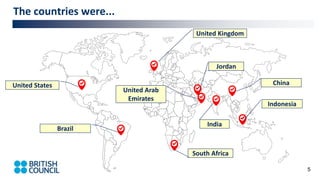 5
The countries were...
United States
Brazil
United Kingdom
South Africa
India
Jordan
United Arab
Emirates
Indonesia
China
 