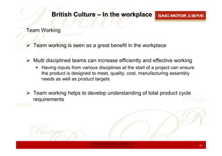 British Culture – In the workplace

Team Working

  Team working is seen as a great benefit in the workplace

  Multi disc...