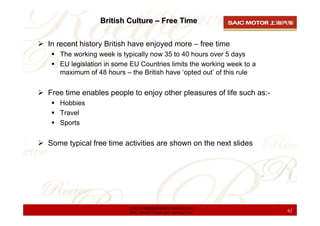 British Culture – Free Time


In recent history British have enjoyed more – free time
   The working week is typically now...