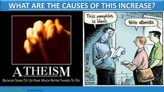 WHAT ARE THE CAUSES OF THIS INCREASE?
Wiki(2015) “Atheism” (online)
http://rationalwiki.org/wiki/Atheism accessed 30 Nov 2015
 
