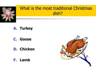 Turkey Goose  Chicken Lamb What is the most traditional Christmas dish? 