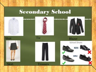 Secondary School 
Shirt Tie Blazer 
Skirt Trousers 
