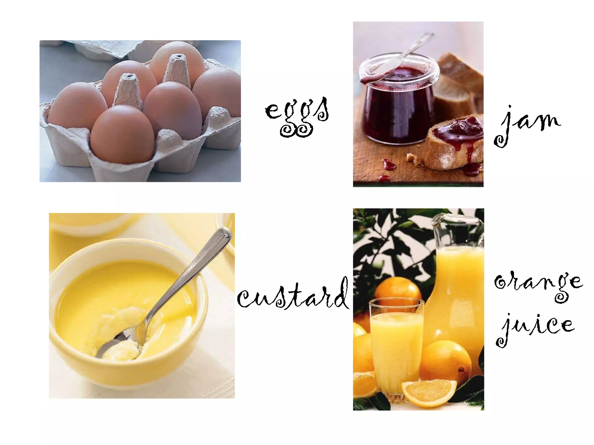 eggs jam custard orange juice 