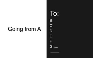 Going from A
To:
B
C
D
E
F
G…..
 