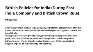 British Policies for India (During East India Company and British Crown ...