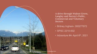 A drive through Walnut Grove,
Langley and Surrey’s Public,
Commercial and Voluntary
Sectors
Figure 1: Coming over the 208th overpass into Walnut Grove. Adapted from Wikimedia Commons (n.d) Retrieved from:
https://commons.wikimedia.org/wiki/File:Walnut_Grove_view_of_Coast_Mountains.jpg
 