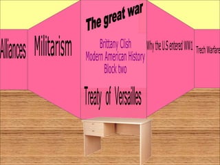 The great war Brittany Clish Modern American History Block two Militarism Why the U.S entered WW1 Trech Warfare Alliances Treaty of Versailles 