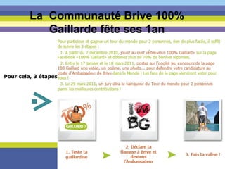 Pour cela, 3 étapes La  Communauté Brive 100% Gaillarde fête ses 1an 
