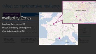 Most comprehensive resiliency
France Central
Availability Zones
Localized Synchronous HA
99.99% availability crossing zones
Coupled with regional DR
 