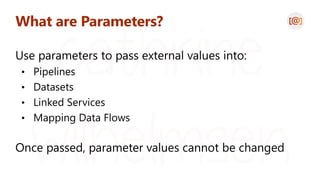 How are Parameters passed?
trigger pipeline dataset
user
activity linked service
pipeline
 