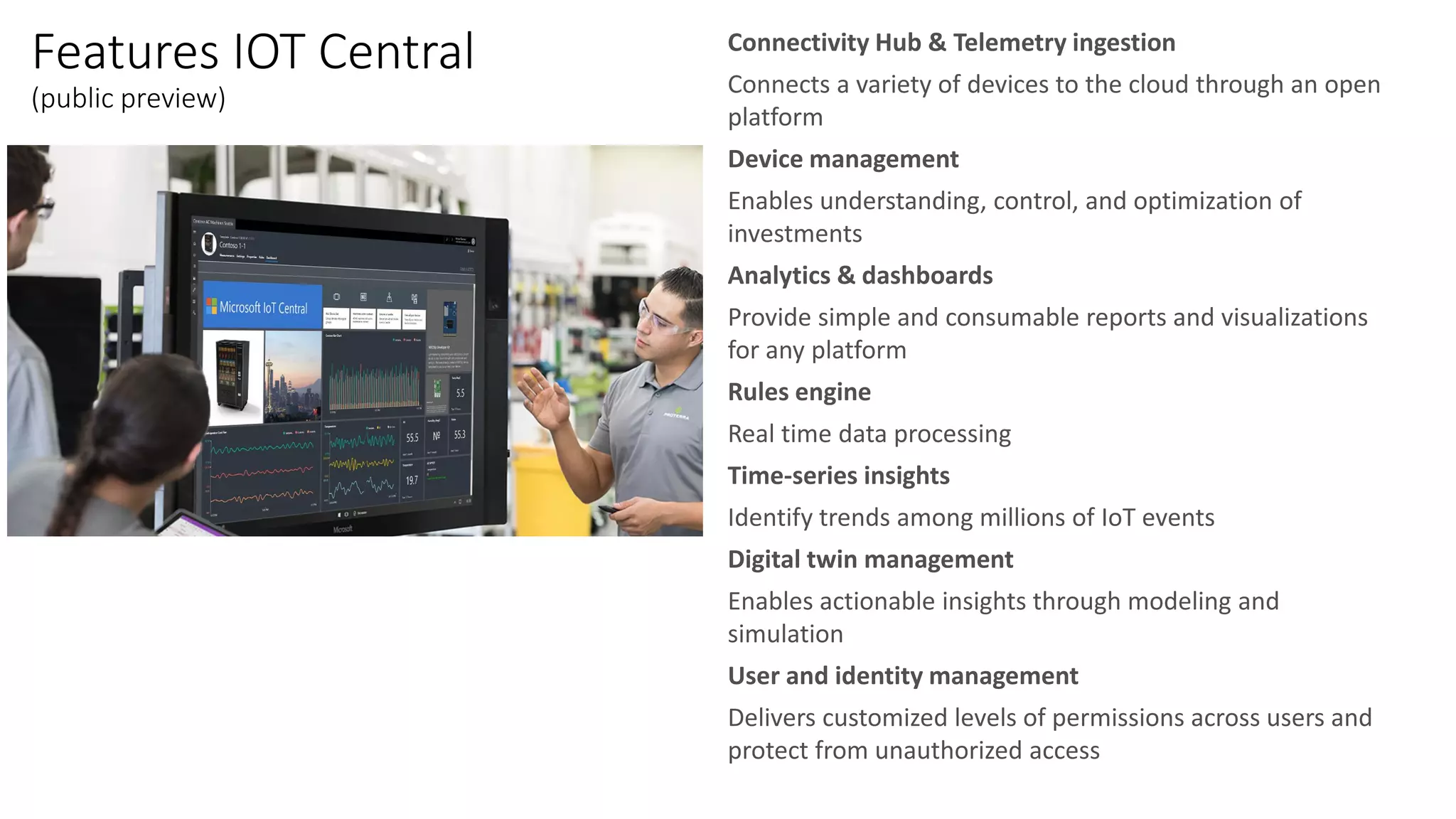 Features
Features IOT Central
(public preview)
 