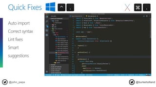 Quick Fixes
@john_papa
Auto import
Correct syntax
Lint fixes
Smart
suggestions
@burkeholland
 