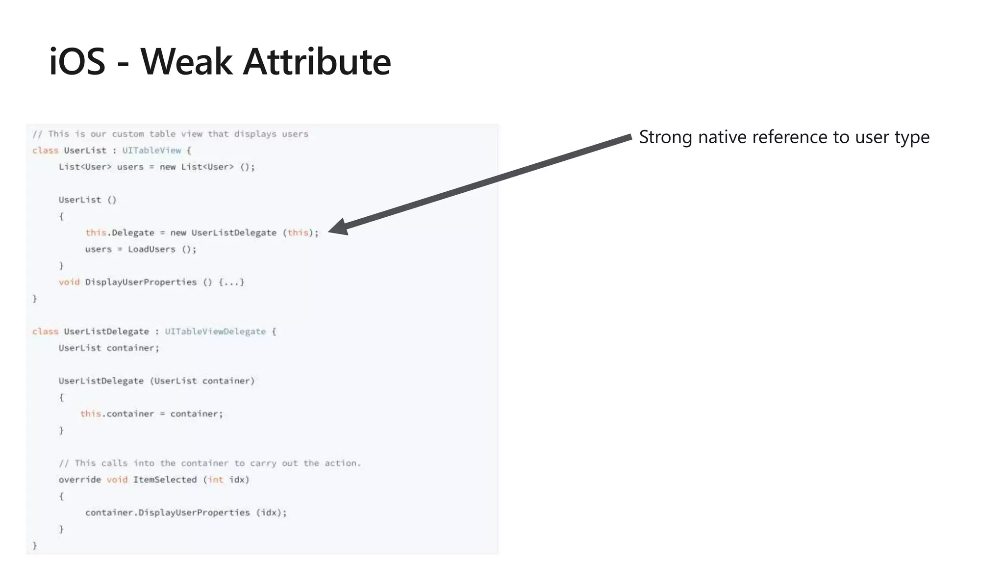 Strong native reference to user type
 