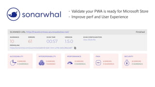  Validate your PWA is ready for Microsoft Store
 Improve perf and User Experience
 