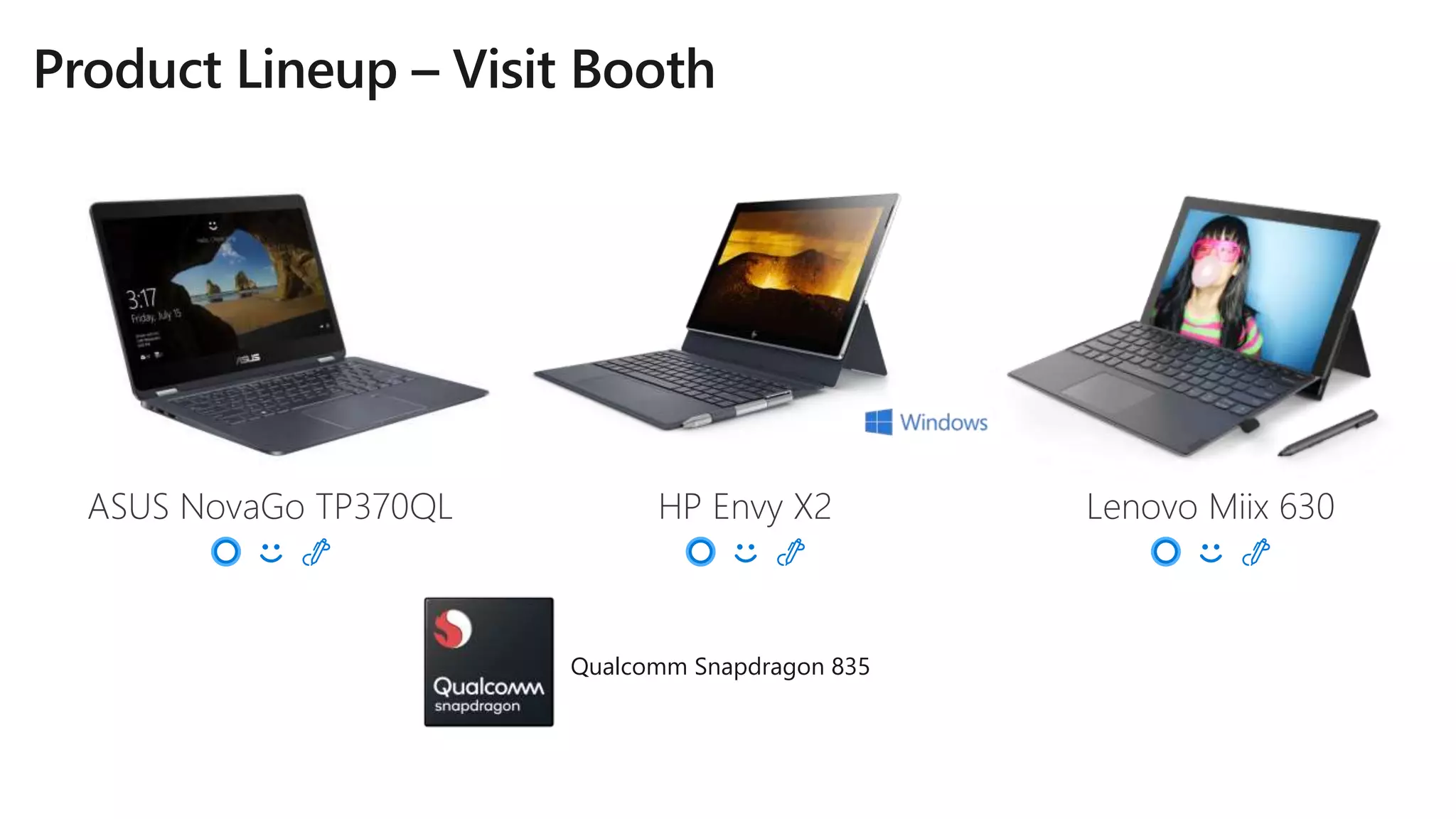 HP Envy X2ASUS NovaGo TP370QL Lenovo Miix 630
Qualcomm Snapdragon 835
 