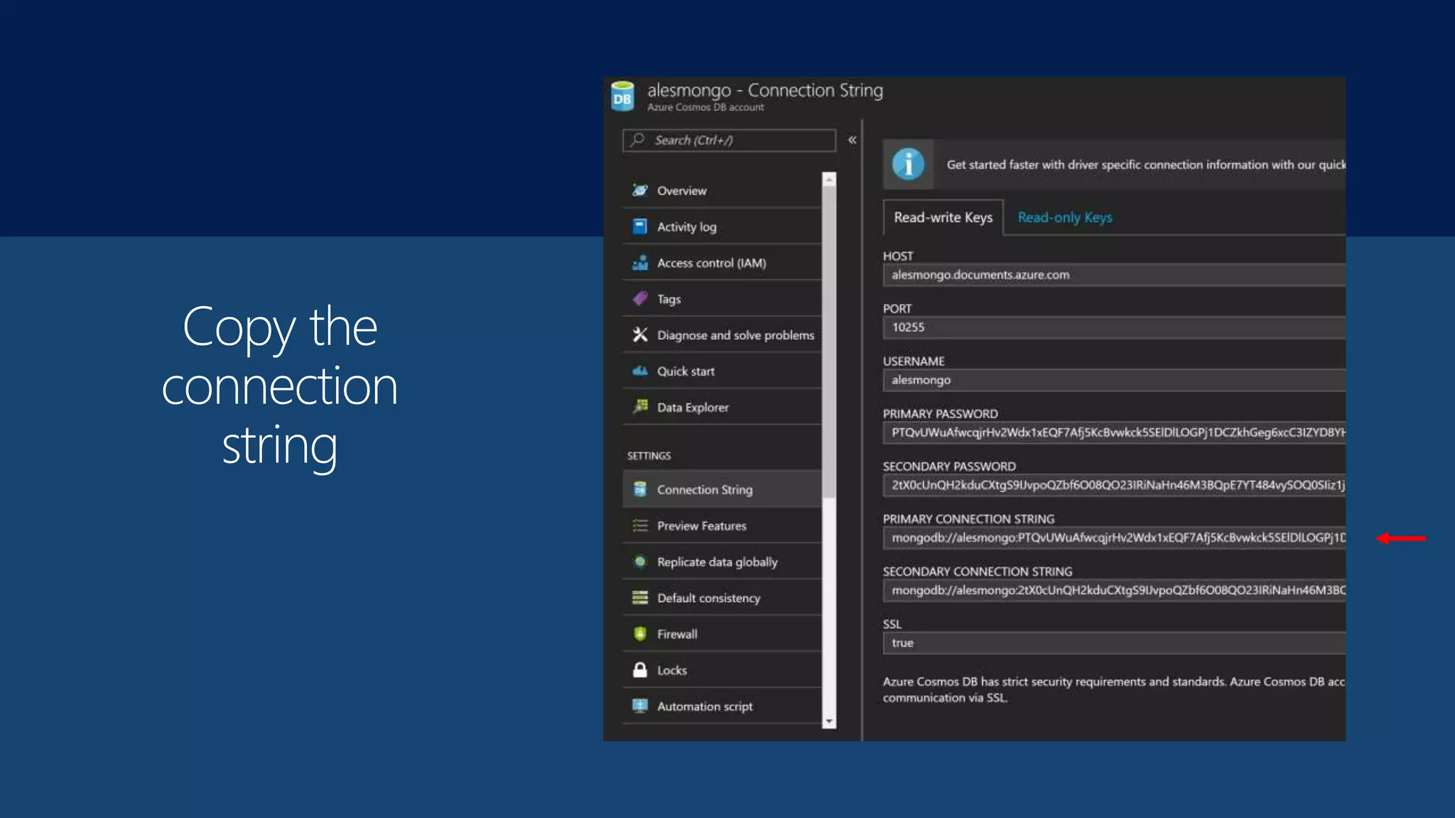 Copy the
connection
string
 