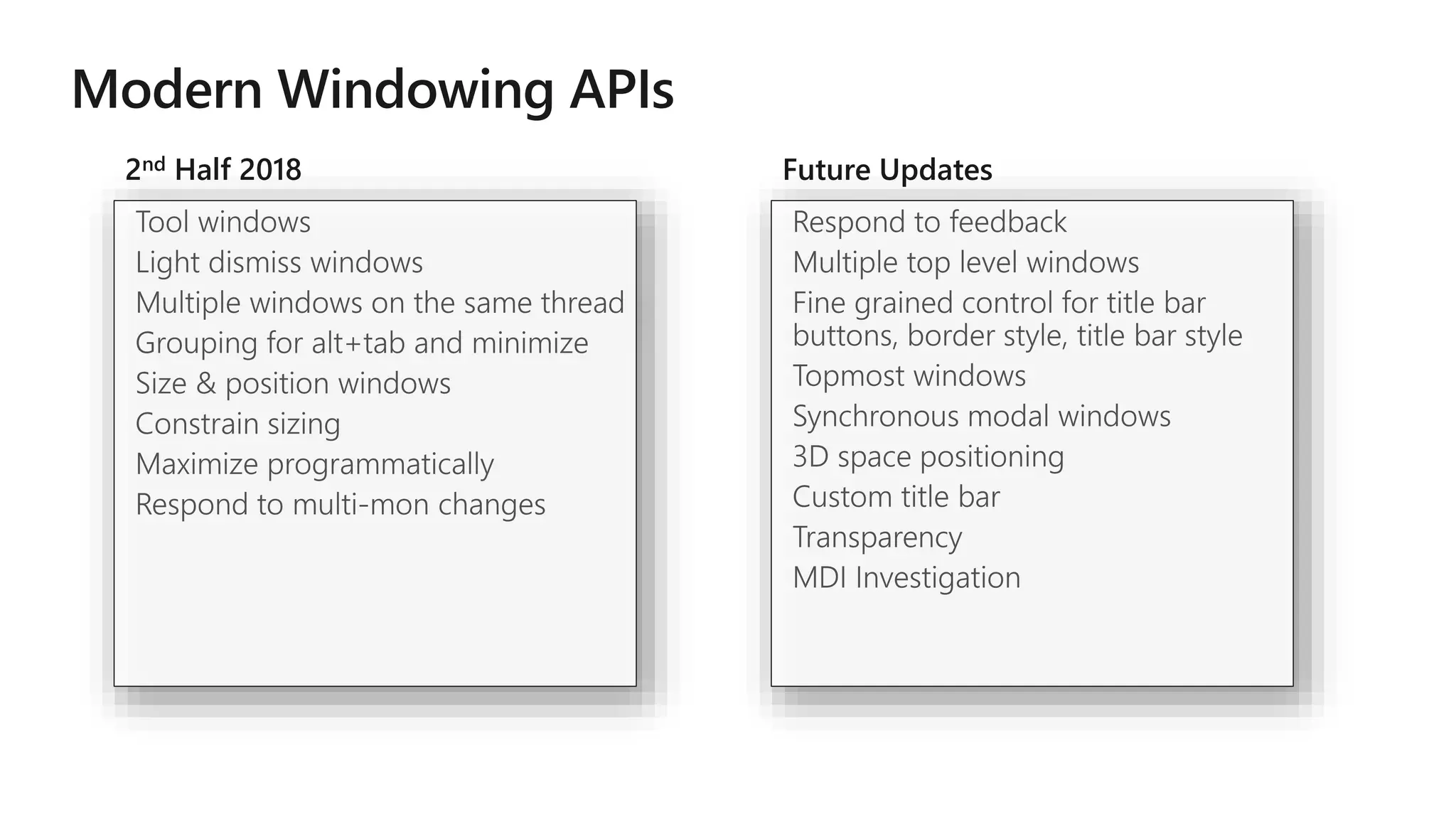 2nd Half 2018 Future Updates
 