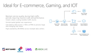 Maintain service quality during high-traffic
periods requiring massive scale and performance.
Instant, elastic scaling handles traffic bursts
Uninterrupted global user experience
Low-latency data access (<10ms at P99) to process large
and changing user bases
High availability (99.999%) across multiple data centers
 