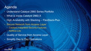 © 2016 Cisco and/or its affiliates. All rights reserved. Cisco Public
•  Understand Catalyst 2960 Series Portfolio
•  What is inside Catalyst 2960-X
•  High Availability with Stacking – FlexStack-Plus
•  Secure Network from Access Layer
•  Catalyst Integrated Security Features
•  Netflow-Lite
•  Quality of Service from Access Layer
•  Simplify Day to Day Operations
Agenda
BRKARC-1009 57
 
