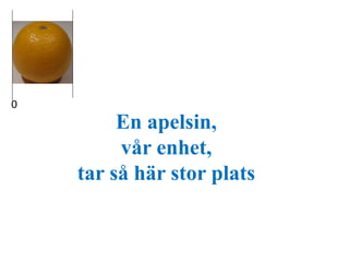 0 
En apelsin, 
vår enhet, 
tar så här stor plats 
 
