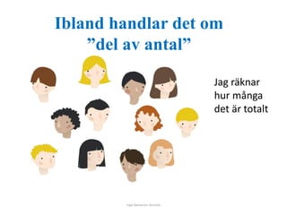 Ibland handlar det om 
”del av antal” 
Inger Bäckström, Burträsk 
Jag räknar 
hur många 
det är totalt 
 