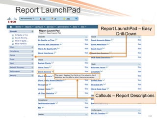Report LaunchPad

                                                                                              Report LaunchPad – Easy
                                                                                                     Drill-Down




                                                                                            Callouts – Report Descriptions



Presentation_ID   © 2011 Cisco and/or its affiliates. All rights reserved.   Cisco Public                             102
 