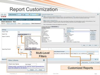 Report Customization




                                            Multi-Level
                                             Filters



                                                                                            Customized Reports
Presentation_ID   © 2011 Cisco and/or its affiliates. All rights reserved.   Cisco Public                        103
 