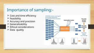 Importance of sampling:-
 Cost and time efficiency
 Feasibility
 Accuracy and precision
 Generalizability
 Ethical considerations
 Data quality
 