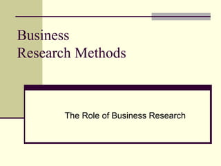 Business
Research Methods



      The Role of Business Research
 