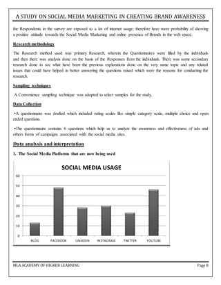 A STUDY ON SOCIAL MEDIA MARKETING IN CREATING BRAND AWARENESS
MLA ACADEMY OF HIGHER LEARNING Page 8
the Respondents in the...