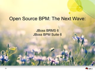 33
Open Source BPM: The Next Wave:
JBoss BRMS 6
JBoss BPM Suite 6
 