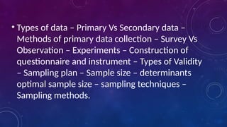 Primary Data Validity BRM UNIT III. mba students notes data collection | PPTX