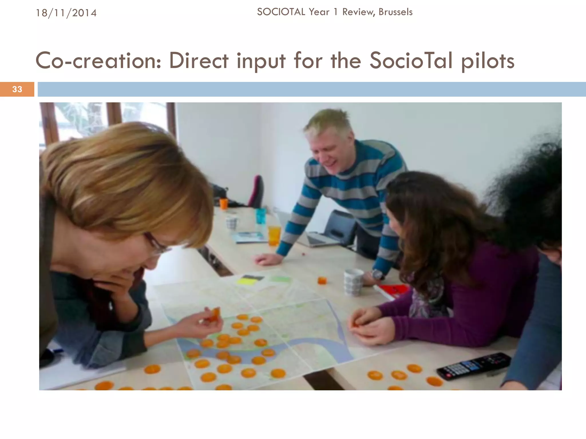 Co-creation: Direct input for the SocioTal pilots
33
18/11/2014 SOCIOTAL Year 1 Review, Brussels
 