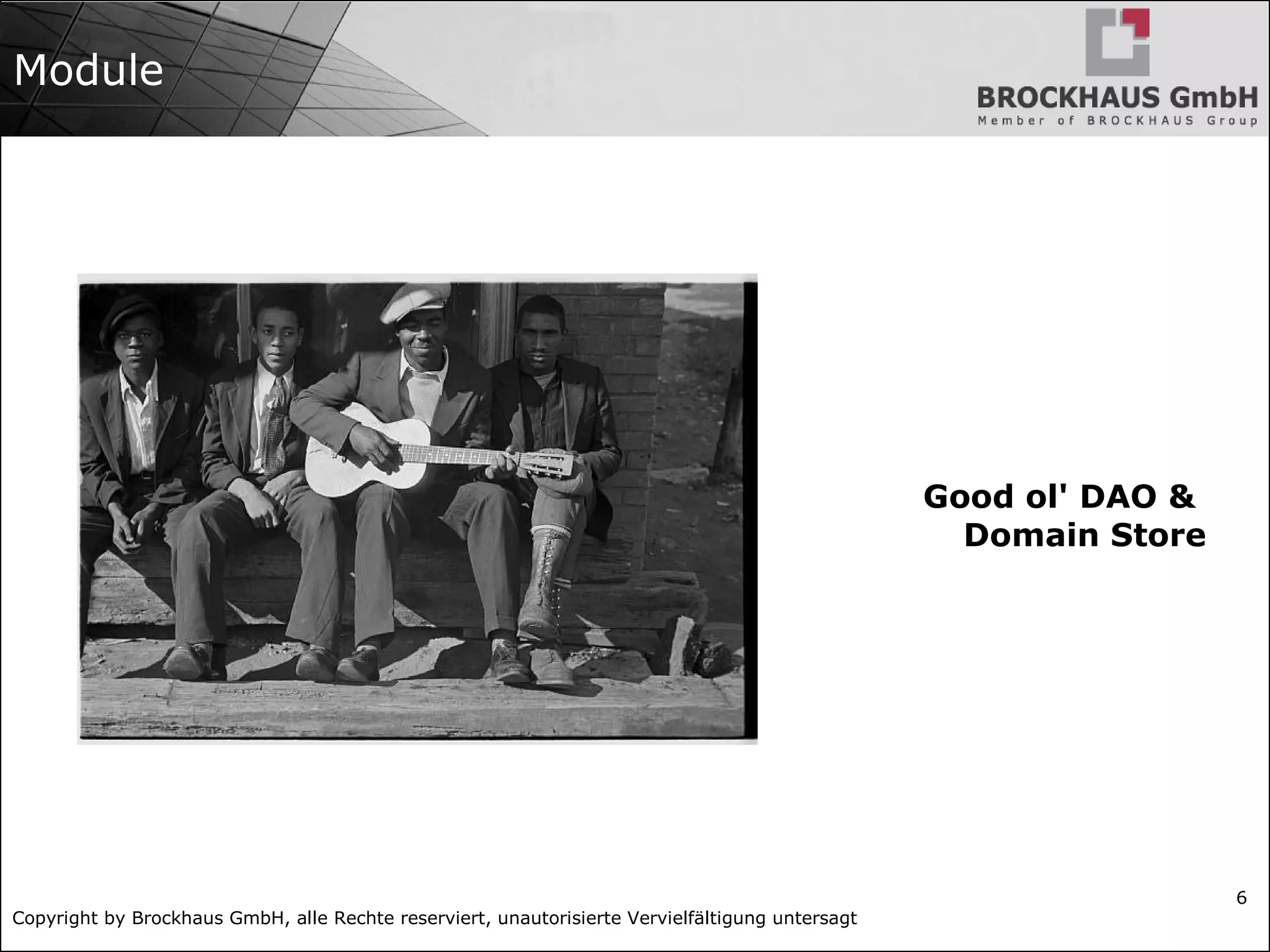 Copyright by Brockhaus GmbH, alle Rechte reserviert, unautorisierte Vervielfältigung untersagt
6
Module
Good ol' DAO &
Domain Store
 