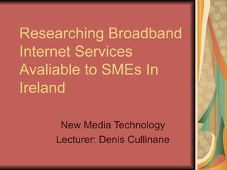 Researching Broadband Internet Services Avaliable to SMEs In Ireland New Media Technology Lecturer: Denis Cullinane 