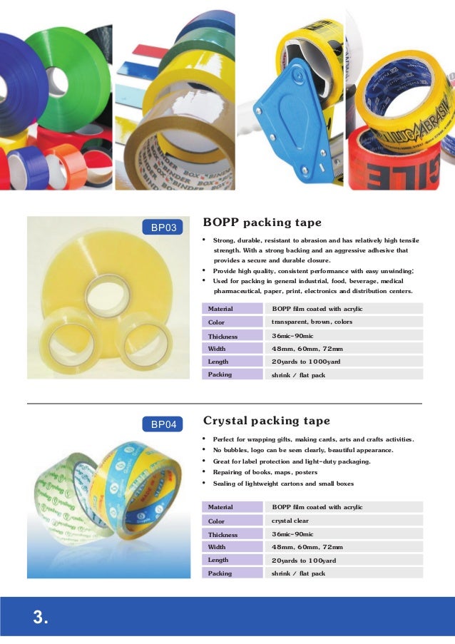 Broad pack tape catalog