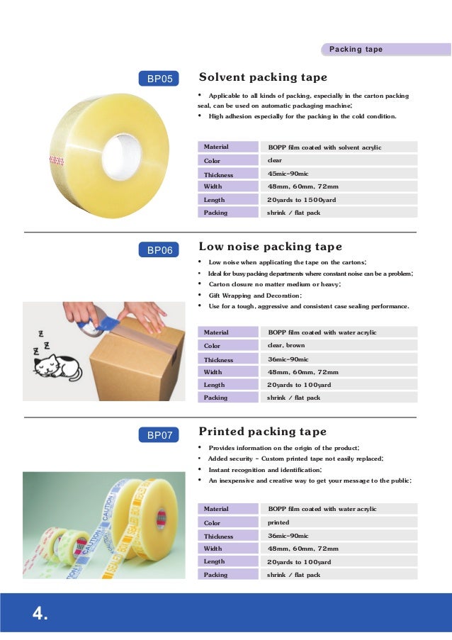 Broad pack tape catalog