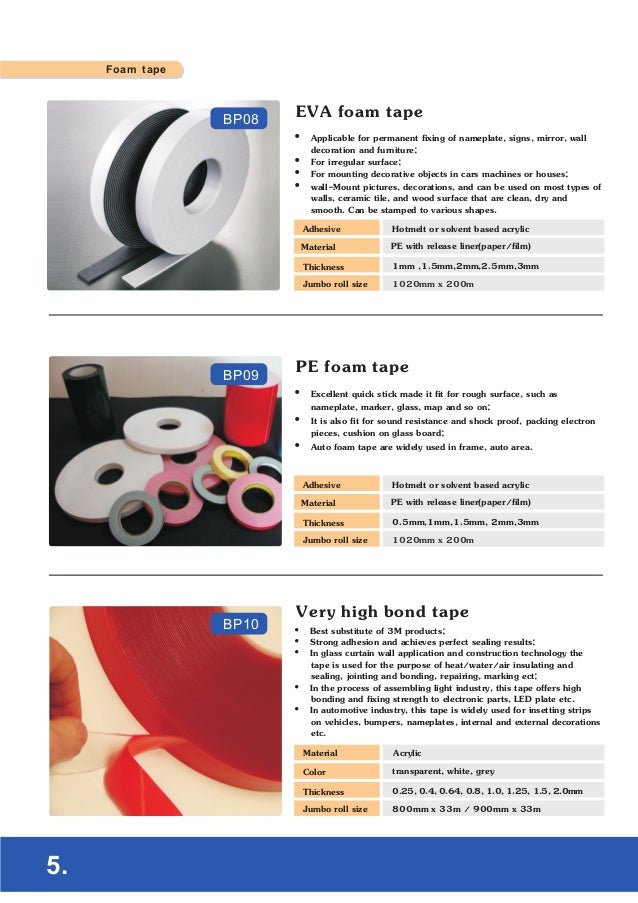 Broad pack tape catalog