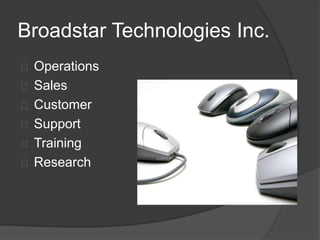 Broadstar Technologies Inc.
Operations
Sales
Customer
Support
Training
Research