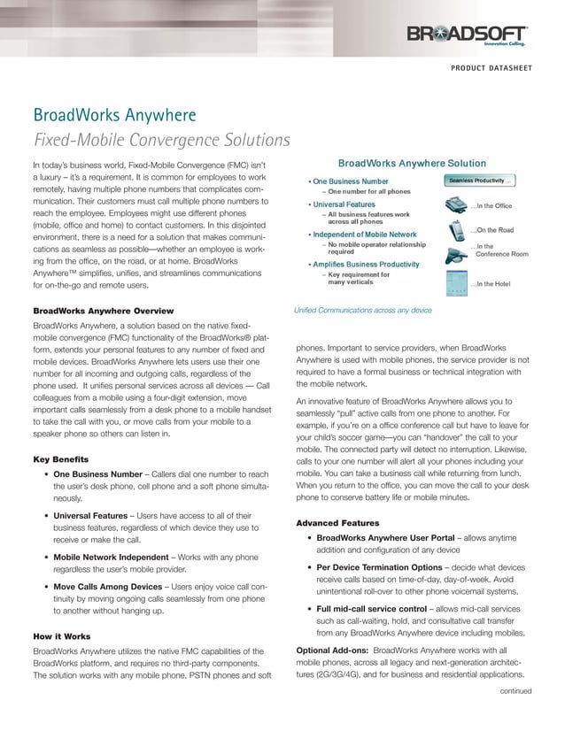 Broad Works Anywhere Datasheet | PDF | Smartphones | Consumer Electronics