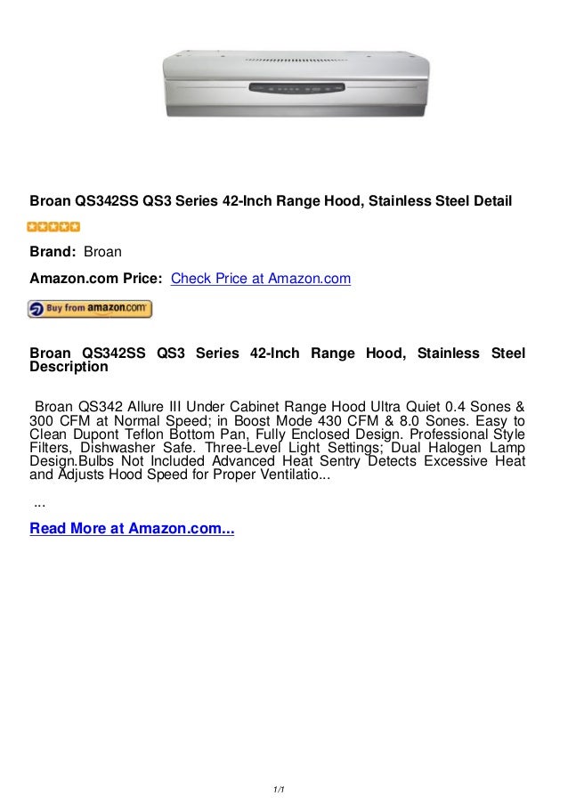 Broan qs342 ss qs3 series 42 inch range hood, stainless steel