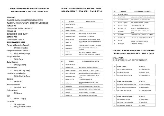Brochure/Pamphlet PERTANDINGAN KO-AKADEMIK ZON SETIU TIMUR 