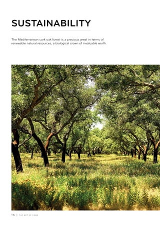 1 6 | T H E A R T O F C O R K
SUSTAINABILITY
The Mediterranean cork oak forest is a precious jewel in terms of
renewable natural resources, a biological crown of invaluable worth.
 