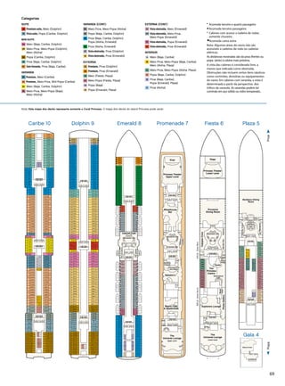 69
4/10/13
CoralPrincess
PlazaDeck5
Coral-Plaza_5.eps
P502
P506
P512
P516
P522
P526
P532
P534
P540 P535
P531
P527
P521
P517
P504
P508
P510
P514
P518
P520
P524
P528
P530
P536
P538
P542
P544
P602
P604
P606
P608
P610
P612
P614
P616
P618
P620
P622
P624
P626
P628
P630 P635
P633
P631
P627
P625
P621
P619
P617
P615
P611
P609
P607
P605
P603
P601
P539
P537
P533
P529
P525
P523
P519
P515
P511
P509
P507
P505
P503
P501
P403
P401
P623
P629
LIFTLIFTLIFTLIFT
LIFTLIFTLIFTLIFT
LadiesGents
533ft.fromBow148ft.fromStern
Laundromat
Atrium
PassengerServices
Panoramic Lifts
Future
Cruise Sales
Bordeaux Dining
Room
LaPatisserie
Shore
Excursions
Captain’s
Circle
Captain’s
Circle
ProaPopa
Nota: Este mapa dos decks representa somente o Coral Princess. O mapa dos decks do Island Princess pode variar.
4/10/12
CoralPrincess
CaribeDeck10
Coral-Caribe_10.eps
C728
C726
C722
C720
C718
C716
C712
C708
C706
C704
C702
C628
C626
C624
C622
C620 C635
C631
C629
C625
C621
C617
C611
C618
C616
C614
C612
C610
C608
C606
C604
C602
C528
C526
C524
C522
C520
C518
C516
C514
C512
C510
C508
C506
C426
C419
C421
C423
C425
C427
C501
C507
C511
C517
C521
C525
C529
C643
C701
C703
C705
C707
C709
C715
C717
C719
C721
C725
C727
C637
C639
C641
C724
C723C711
C714C710
C504
C502
C424
C422
C420
C418
C416
C414
C412
C410
C408
C406
C404
C402
C334
C332
C330
C328
C326
C324
C322
C320
C318
C316
C314
C312
C310
C308
C306
C304
C302
C236
C234
C232
C230
C228
C226
C222
C220
C218
C216
C214
C212
C210
C208
C206
C417
C503
LIFTLIFTLIFTLIFT
LIFT LIFT LIFT LIFT
C204
C202 C201
C203
C205
C207
C209
C211
C215
C217
C219
C221
C223
C227
C229
C231
C233
C235
C237
C301
C303
C305
C307
C309
C311
C315
C317
C321
C319
C323
C325
C327
C329
C331
C333
C335
C401
C403
C407
C409
C405
C411
C415
Bali
Java Tahiti
MooreaMooreaSumatraSumatra
Bora BoraBora Bora
LIFTLIFTLIFTLIFT
C224
C225
122ft.fromBow20ft.fromStern
Laundromat
C505
C509
C515
C519
C523
C527
C531
C533
C535
C537
C539
C541
C601
C603
C605
C607
C609
C615
C619
C623
C627
C633
Caribe 10
3/2/12
CoralPrincess
DolphinDeck9
Coral-Dolphin_9.eps
D726
D724
D722
D718
D716
D714
D712
D710
D708
D706
D704
D702
D630
Hawaii
Lanai
Fiji
Kauai
D631
D701
D703
D629
D627
D625
D628
D626
D624
D622
D620
D618
D616
D614
D612
D610
D608
D606
D604
D602
D528
D526
D524
D522
D520
D518
D516
D514
D512
D510
D508
D506
D504
D502
D422
D420
D418
D416
D414
D412
D410
D408
D406
D404
D402
D334
D332
D330
D328
D326
D324
D322
D320
D318
D316
D314
D310 D309
D307
D305
D303
D301
D235
D233
D231
D229
D227
D225
D223
D221
D219
D217
D215
D211
D209
D207
D312
D308
D306
D304
D302
D234
D232
D230
D228
D226
D224
D222
D220
D218
D216
D214
D212
D210
D208
D311
D315
D317
D319
D321
D323
D325
D327
D329
D331
D333
D335
D401
D403
D405
D407
D409
D411
D415
D417
D419
D421
D423
D501
D503
D505
D507
D509
D511
D515
D517
D519
D521
D523
D525
D527
D529
D601
D603
D605
D607
D609
D611
D615
D617
D619
D621
D623
D709
D707
D705
D711
D715
D717
D719
D721
D723
D725
D204
D202
D203
D201
SeychellesSeychelles
TasmaniaTasmania
D720
LIFT LIFT LIFT LIFT
LIFTLIFTLIFTLIFT
LIFTLIFTLIFTLIFT
122ft.fromBow11ft.fromStern
D205D206
Laundromat
MarquesasMarquesas
GalapagosGalapagos
MaldivesMaldives
CatalinaCatalina
Dolphin 9 3/2/12
CoralPrincess
EmeraldDeck8
Coral-Emerald_8.eps
E624
E622
E620
E618
E616
E614
E612
E610
E608
E606
E604
E602
E524
E522
E520
E518
E516
E514
E512
E510
E508
E504
E506
E502 E501
E503
E505
E507
E509
E511
E515
E517
E519
E521
E523
E525
E601
E603
E605
E607
E609
E611
E615
E617
E619
E621
E623
E626
E628
E630
E632
E702
E704
E706
E708
E710
E712
E714
E720
E722
E724
E726
E730
E734
E736 E737
E735
E731
E727
E725
E723
E721
E715
E711
E709
E707
E705
E703
E701
E633
E631
E629
E627
E625
E732E728E718E716
E717E719E729E733
E334
E332
E330
E328
E326
E324
E322
E320
E318
E316
E314
E312
E310
E308
E306
E304
E302
E234
E232
E230
E228
E226
E224
E222
E220
E218
E216
E206
E204
E202
E311
E315
E317
E319
E321
E323
E325
E327
E329
E331
E333
E335
E214
E212
E210
E208
E201
E203
E205
E207
E209
E211
E215
E217
E219
E221
E223
E225
E227
E229
E231
E233
E235
E301
E303
E305
E307
E309
LIFTLIFTLIFTLIFT
LIFTLIFTLIFTLIFT
LIFTLIFTLIFTLIFT
122ft.fromBow11ft.fromStern
Laundromat
TheCardRoom
TheLibrary
Panoramic Lifts
Internet Café
Emerald 8
3/2/12
CoralPrincess
PromenadeDeck7
Coral-Promenade_7.eps
Gents
Ladies
LIFT LIFT LIFT LIFT
Princess Theater
Upper Level
Stage
Wheelhouse
Bar
Churchill
Lounge
Crooners Bar
Gents
Panoramic Lifts
LIFTLIFTLIFTLIFT
Sabatini's
Wedding
Chapel
Wedding
Chapel
Princess Fine
Arts Gallery
Ladies
Ladies
Gents Ladies
Gents
LIFTLIFTLIFTLIFT
Bayou Café
 Steakhouse
The
Universe Lounge
Upper Level
Promenade 7 Fiesta 6
5/8/09
CoralPrincess
GalaDeck4
Coral-Gala_4.eps
Medical Center
LiftLift Lift Lift
Gala 4
Plaza 5
Categorias
SUITE
S5 Premium suite, Meio (Dolphin)
S6 Vista suite, Popa (Caribe, Dolphin)
MINI-SUITE
MA Meio (Baja, Caribe, Dolphin)
MB Meio-Proa, Meio-Popa (Dolphin),
Meio (Aloha)
MD Popa (Caribe, Dolphin)
ME Proa (Baja, Caribe, Dolphin)
MY Sem Varanda, Proa (Baja, Caribe)
VARANDA
B1  Premium, Meio (Caribe)
B2  Premium, Meio-Proa, Mid-Popa (Caribe)
BA Meio (Baja, Caribe, Dolphin)
BB Meio-Proa, Meio-Popa (Baja),
Meio (Aloha)
VARANDA (CONT.)
BC Meio-Proa, Meio-Popa (Aloha)
BD Popa (Baja, Caribe, Dolphin)
BE Proa (Baja, Caribe, Dolphin),
Popa (Aloha, Emerald)
BF Proa (Aloha, Emerald)
BY Vista obstruída, Proa (Dolphin)
BZ Vista obstruída, Proa (Emerald)
EXTERNA
O5 Premium, Proa (Dolphin)
O6 Premium, Proa (Emerald)
OB Meio (Fiesta, Plaza)
OC Meio-Popa (Fiesta, Plaza)
OD Popa (Baja)
OE Popa (Emerald, Plaza)
EXTERNA (CONT.)
OV Vista obstruída, Meio (Emerald)
OW Vista obstruída, Meio-Proa,
Meio-Popa (Emerald)
OY Vista obstruída, Popa (Emerald)
OZ Vista obstruída, Proa (Emerald)
INTERIOR
IA Meio (Baja, Caribe)
IB Meio-Proa, Meio-Popa (Baja, Caribe),
Meio (Aloha, Plaza)
IC Meio-Proa, Meio-Popa (Aloha, Plaza)
ID Popa (Baja, Caribe, Dolphin)
IE Proa (Baja, Caribe),
Popa (Emerald, Plaza)
IF Proa (Aloha)
•	Acomoda terceiro e quarto passageiro
▲	Acomoda terceiro passageiro
°	 Cabines com acesso a cadeira de rodas;
somente chuveiro
■	Acomoda cama extra
Nota: Algumas áreas do navio não são
acessíveis a cadeiras de roda ou cadeiras
elétricas.
As distâncias mostradas são da proa (frente) ou
popa (atrás) à cabine mais próxima.
A vista das cabines é considerada livre, a
menos que indicada como obstruída.
Obstruções não incluem certos itens náuticos
como corrimões, divisórias ou equipamentos
do navio. Em cabines com varanda, a vista é
determinada a partir da perspectiva dos
trilhos da varanda. As varandas podem ter
corrimão em aço sólido ou vidro temperado..
5/5/14
CoralPrincess
FiestaDeck6
Coral-Fiesta_6.eps
The
Universe Lounge
Lower Level
Explorers Lounge
The
Princess
Casino
Facets
CalypsoCove
MeridianBayEssence
Provence
Dining Room
Princess Theater
Lower Level
Princess Theater
Lower Level
LIFTLIFTLIFTLIFT
Gents
Ladies
Gents Ladies
PhotoGallery
Panoramic Lifts
LIFTLIFTLIFTLIFT
Stage
F510
F512
F514
F516
F518
F520
F522
F524
F526
F508
F506
F504
F502
International
Café
Photo
Kiosk
Photo
Kiosk
Photo
Shop
Photo
Shop
282ft.fromStern544ft.fromBow
Shopping
Host
Shopping
Host
 